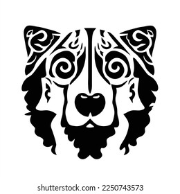 Vector illustration of Dog  logo. Flat cartoon style. A dog's face with a pattern on it's face, in black and white, on a white background