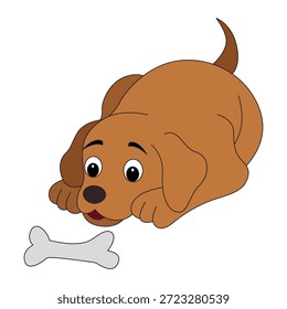 Ilustración vectorial de que el perro está mirando el hueso