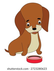 Ilustración vectorial el perro está mirando el cuenco