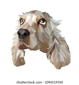 Vector illustration of Dog in Low Poly Style. Polygon Abstract Puppy in Beige Colors. Geometric Polygonal Puppy Silhouette