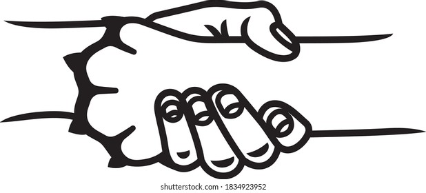 Vector illustration of the dog and man handshake
