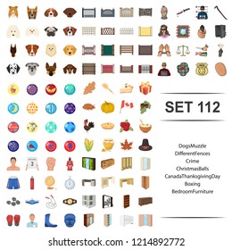 Vector illustration of dog, muzzle, fence, crime, christmas ball canada thanksgiving dnitureay boxing bedroom fur icon set.