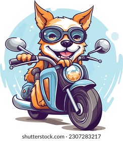 Vector illustration of a dog on a motorcycle, capturing the essence of freedom and adventure.This lively and dynamic artwork showcases the playful spirit of the canine as it confidently rides the bike