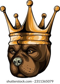 vector illustration of dog pitbull head in the crown