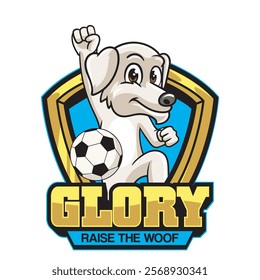 Vector Illustration of Dog Playing Football with Retro Mascot Illustration Available for Logo Badge