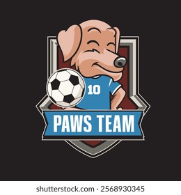 Vector Illustration of Dog Playing Football with Retro Mascot Illustration Available for Logo Badge