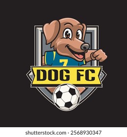 Vector Illustration of Dog Playing Football with Retro Mascot Illustration Available for Logo Badge