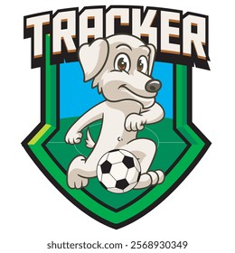 Vector Illustration of Dog Playing Football with Retro Mascot Illustration Available for Logo Badge