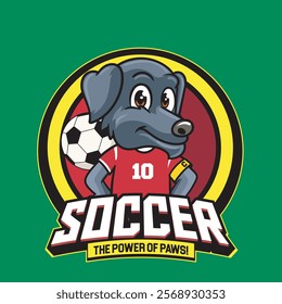 Vector Illustration of Dog Playing Football with Retro Mascot Illustration Available for Logo Badge