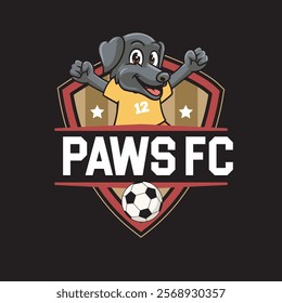 Vector Illustration of Dog Playing Football with Retro Mascot Illustration Available for Logo Badge