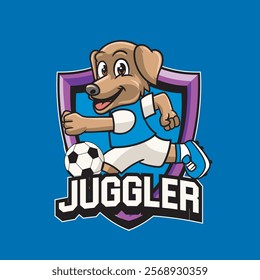 Vector Illustration of Dog Playing Football with Retro Mascot Illustration Available for Logo Badge