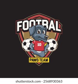 Vector Illustration of Dog Playing Football with Retro Mascot Illustration Available for Logo Badge