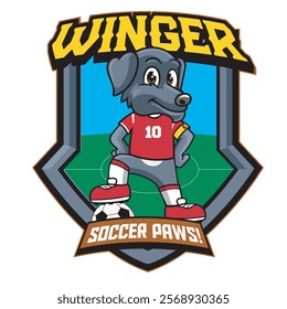 Vector Illustration of Dog Playing Football with Retro Mascot Illustration Available for Logo Badge