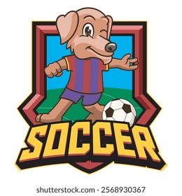 Vector Illustration of Dog Playing Football with Retro Mascot Illustration Available for Logo Badge