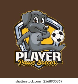 Vector Illustration of Dog Playing Football with Retro Mascot Illustration Available for Logo Badge