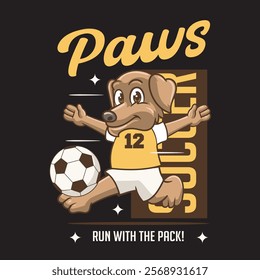 Vector Illustration of Dog Playing Football with Retro Mascot Illustration Available for Tshirt Design