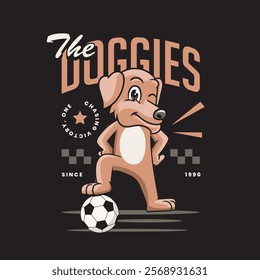 Vector Illustration of Dog Playing Football with Retro Mascot Illustration Available for Tshirt Design