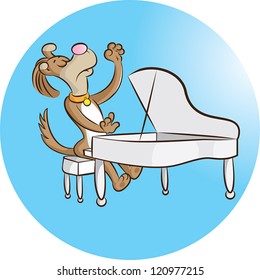 vector illustration of a dog playing piano