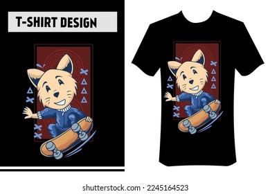 vector illustration of dog playing skateboard, modern t-shirt concept. cool for printing on t-shirts, clothing, apparel, hoodies, posters, stickers.
