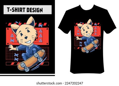 vector illustration of dog playing skateboard, modern t-shirt concept. cool for printing on t-shirts, clothing, apparel, hoodies, posters, stickers.