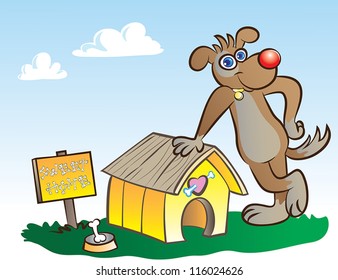vector illustration of a dog posing at his own house