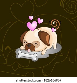 Vector illustration of dog. Pug with bone.