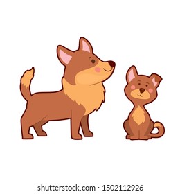 Vector illustration of dog and its puppy on white background