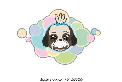 Vector illustration Dog 's head, shih tzu in cartoon style