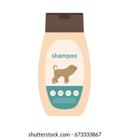 Vector illustration of dog shampoo icon. Pet hygiene accessory in flat style. Isolated on white background.