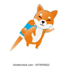 Vector illustration of a dog similar to the Shiba Inu cryptocurrency isolate. Shib dog flies on a jetpack