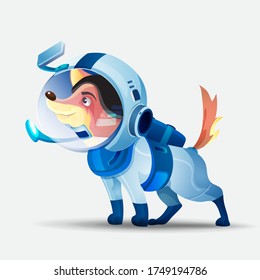 Vektorgrafik mit einem Hund in einem Raumanzug. Kosmonaut-Hundechartoon-Figur in AstronautenKostüm 