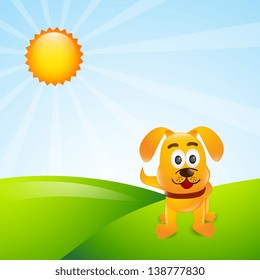 Vector illustration of dog with a sunny background