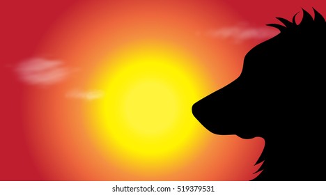 Vector illustration of a dog at sunset.