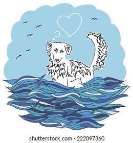 Vector illustration of a dog swimming