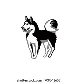 Vector illustration of dog, symbol of 2018 on the Chinese calendar. Drawing of a hound, isolated on white background. Black and white design element.