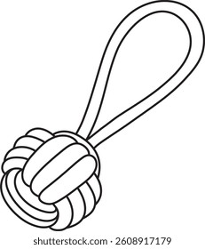 vector illustration of a dog toy, a rope ball with a loop, simple linear icons, doodle and sketch style, hand-drawn, isolated on a white background