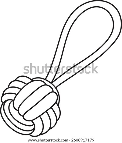 vector illustration of a dog toy, a rope ball with a loop, simple linear icons, doodle and sketch style, hand-drawn, isolated on a white background