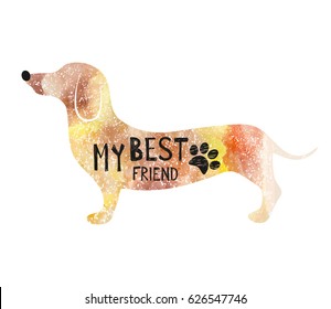 Vector illustration with dog . Typography poster with lettering - My best friend. Can be printed on T-shirts, bags, posters, invitations, cards, phone cases, pillows.