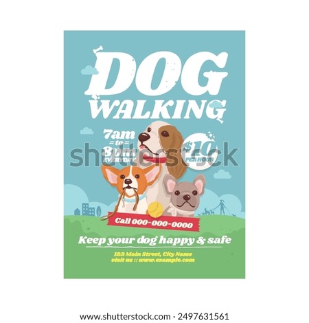 Vector illustration of Dog Walking Flyer Poster