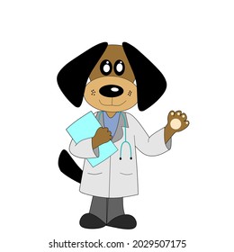 Vector illustration of a dog wearing a doctor's shirt