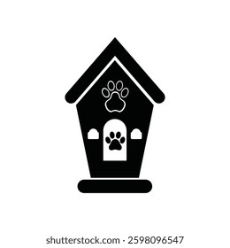 A vector illustration of a doghouse with paw print