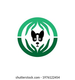 vector illustration of a dog's head in a circle of hands, perfect for pet shop, pet shop icon and logo