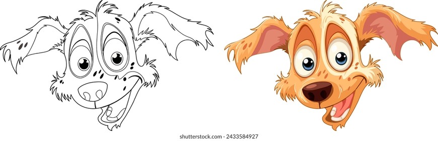 Vector illustration of a dog's transformation from sketch to color