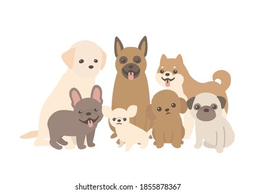 The vector illustration of dogs.  white background.