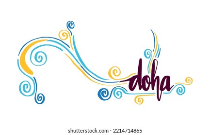 Vektorgrafik von "Doha" in handgezeichneter Schrift mit Retro-Farbpalette. Geeignet für Poster oder Decorative Design.