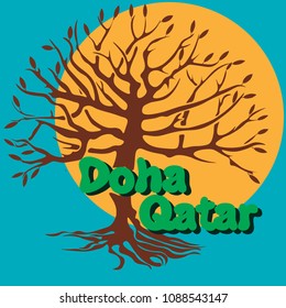 Vector illustration Doha, Qatar. Fashionable inscription on a T-shirt, a symbol of the country.