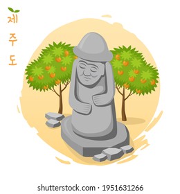 Vector illustration of Dol hareubang, Jeju iconic statue. Jeju-do (written in Korean character) means Jeju island