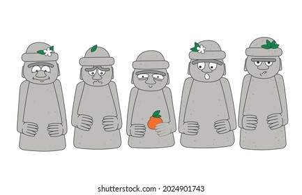 Vector Illustration Of Dol Hareubang Stone StatueЫ Of Jeju-do In Korea. Sticker, Label, Logo, Panner, Or Poster Template. EPS10