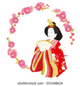 Vector illustration of a doll of the Japanese Girls' Festival. / March 3. Japanese celebrate Doll Festival(Girl's Festival). The festival is held to pray for young girls' health and happiness.