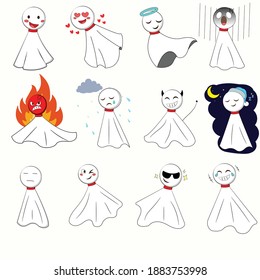 Vector illustration of a doll from the rain showing emotions